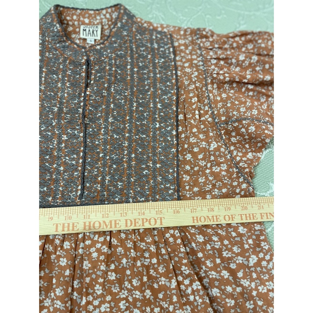Sister Mary Blouse Womens Small Orange Floral Embroidered Boho Tunic Henley Top - Picture 6 of 16